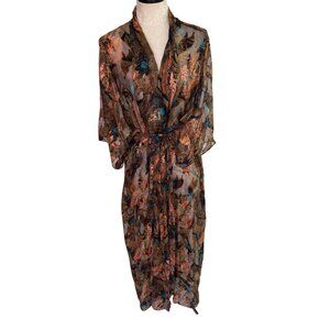 Stephanie Buffington Vintage Womens Sheer Robe Size S/M Copper Full Self wrap